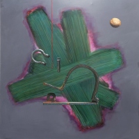 Play Time, 2017, acrylic, lacquer and archival print on canvas, 150 x 150cm