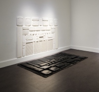 Marie Farrington, 'Settings', 2019. Cast plaster, Indian ink, muslin, clear varnish. 210 x 168 x 3cm: 210 x 168 x 3cm. Photograph Ros Kavanagh, courtesy the artist and Irish Museum of Modern Art