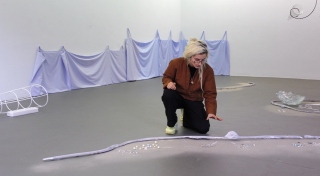 Fanny Gicquel giving a talk at 'breathing with heels, walking with eyes', Temple Bar Gallery + Studios, 2023
