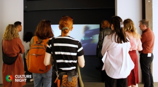 Audience members at 'Reflex Blue', Temple Bar Gallery + Studios (2023).