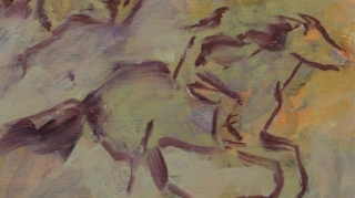 A close up shot of a loose abstract painting of a horse