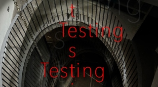 A photomontage that reads 'testing testing' in red font.