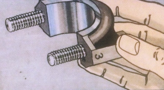An illustration of a hand holding a U-bolt