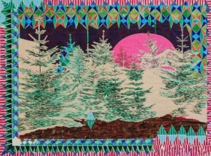 Pink Moon, 2018, 82 x 105cm, Oil, Watercolour, Acrylic on Paper
