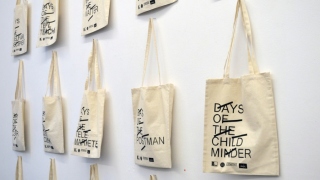 Days of The Precarious Worker, 2016. Handsewn screen printed tote bags