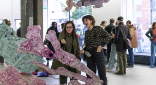 Visitors at Rebecca Moccia, 'Nostalgism', at Temple Bar Gallery + Studios. Photo: Evanna Devine.