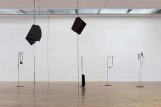 Exhibition view (Posts, series) 2019 Steel, wood, glass, Dimensions variable
