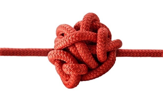 A graphic of a red knotted rope