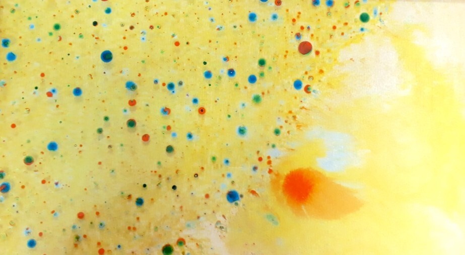 DABF23 Family Workshop: Paper Marbling

A close up photograph of an example of a bath of water coloured yellow with blue and red random sized ink spots.
