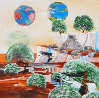 Brianna Hurley, City of Harmony, acrylic on canvas, 100 x 100cm, 2022