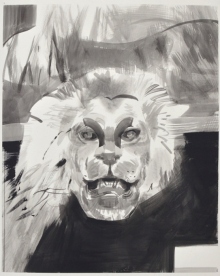 Mairead O'hEocha, Lion Head donated by King George V, 2019, Gesso and ink on fabriano, 71 x 54 cm
