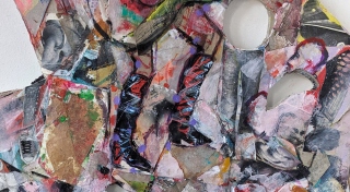 'Legend' (detail), 2023. Acrylic, oil and collage on constructed canvas and board. Courtesy the artist and greengrassi.