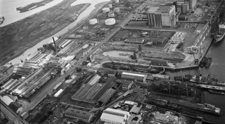 Archival image of graving docks at Dublin Port (c. 1955). Photo: Ashe Studios. Courtesy Dublin Port Company.