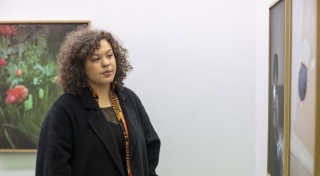 A visitor at Dragana Jurišić, 'The Last Balkan Cowboy,' Temple Bar Gallery + Studios, 2026. Photo: Evanna Devine