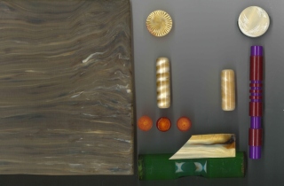 Image showing a detail of 'galalith' material, circa 1940-50. Image by Lauren Gault, courtesy of the artist.