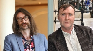 A portrait of Tim MacGabhann (Photo: Martí Albesa) and Colm Beathnach (Photo: Máire Uí Mhaicín) With kind permission of the Portráidí na Scríbhneoirí Gaeilge Project