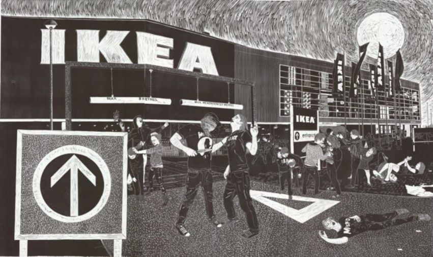Simon Bedwell, Marc Bijl, Ryan McClelland, Jo Mitchell, Mark Pearson, Sonia Shiel To Start With, Let’s Remove The Colour

Ryan McClelland, 'Waste land Riot' relief print on Japanese paper, 3 Panels 90cm x 1.65m