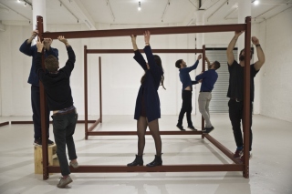 Andreas Kindler von Knobloch, We Build a Framework, installation image from Black Mountain Exhibition at Catalyst Arts. Image courtesy the artist.