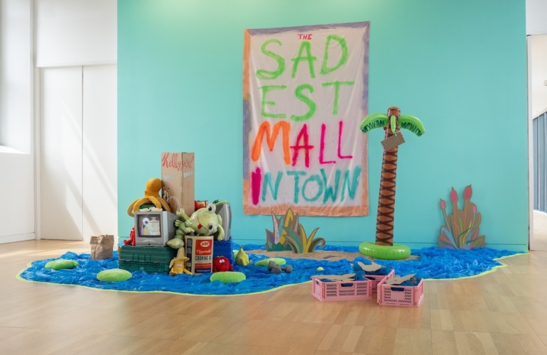 Ella Bertilsson, 'THE SADDEST MALL IN TOWN', 'ICE CREAM & EYELIDS' and 'BRING BACK THE BONES', 2024, Luan Gallery. Photograph by Ellen-Rose Wallace, courtesy the artist and Luan Gallery.